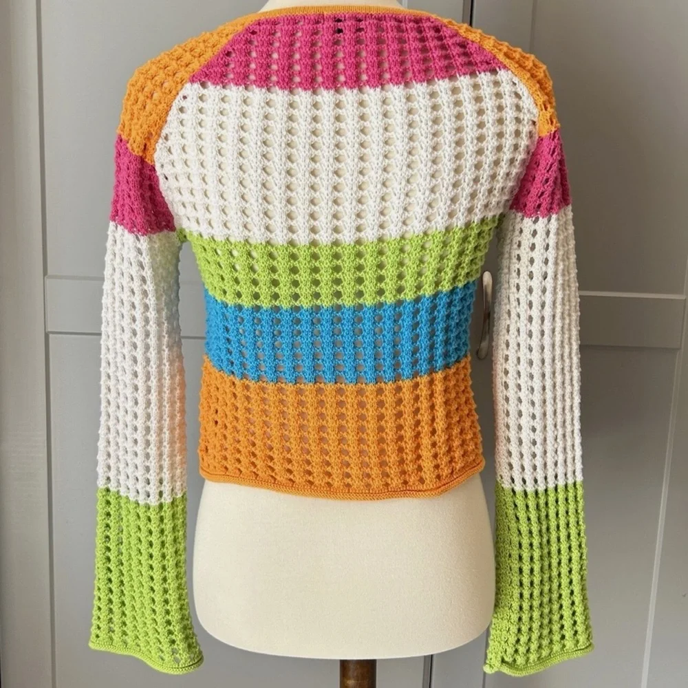 Crochet Knit Colorfull Sweater Womens XXS Wild Fable Bathing Suite Coverup Beach - Picture 3 of 8